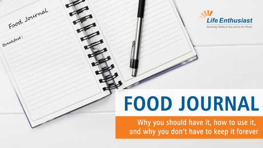 Food Journals: Why and How, with an open food journal and pen on a table.