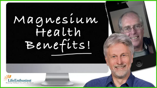 Magnesium health benefits presented alongside a smiling expert discussing magnesium in a podcast.