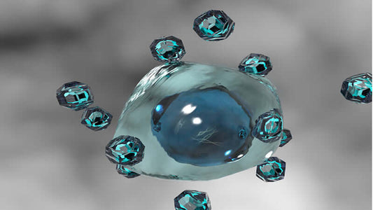 Image illustrating ANCHI Crystals Research with crystal-like structures around a cellular form.