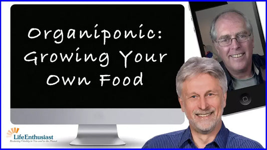 Image of a person discussing Organiponic: Growing Your Own Food with a computer and smartphone in view.