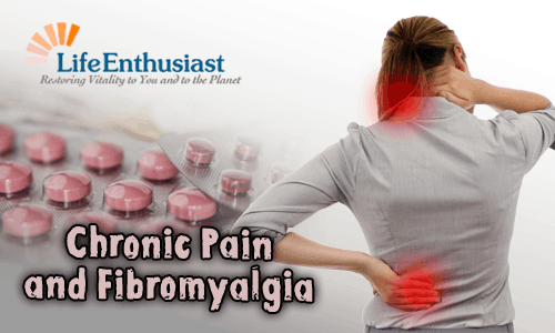 Person experiencing back pain with text about Chronic Pain Therapy and Fibromyalgia in the background.