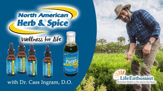Podcast 348 featuring North American Herb and Spice products by Dr. Cass Ingram, promoting wellness for life.