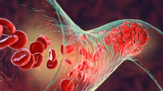 3D illustration of red blood cells illustrating how Enzymes are Nature's Clot Busters in the bloodstream.