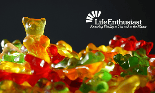 Gelatin and Collagen gummy bears in a colorful assortment of flavors and shapes.