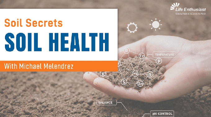 Soil Secrets podcast image featuring a hand holding soil, emphasizing soil health and nutrients.