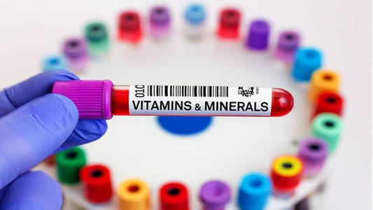 Blood sample labeled VITAMINS & MINERALS illustrating Symptoms of Mineral Deficiencies