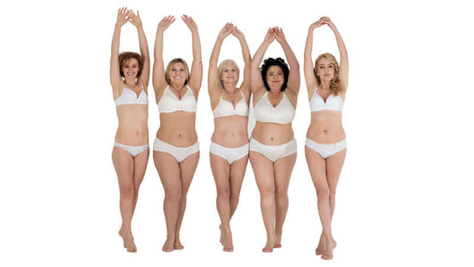 Women in white underwear celebrating their bodies, representing diversity in Weight Loss and Glandular Type.