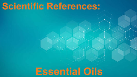 Scientific References Essential Oils graphic showcasing essential oils and scientific elements.