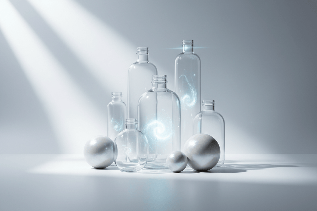 Moonlight Use and Explanation - glass bottles and spheres illuminated by soft light, creating a mystical effect.