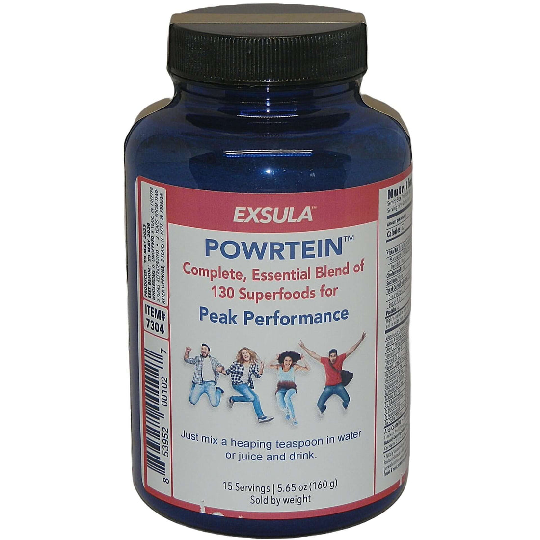 Post Workout Protein supplement in a blue container with a label promoting performance and nutrition.
