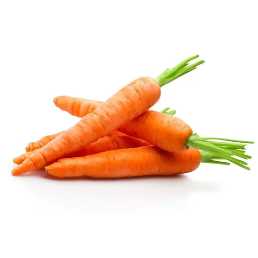 Fresh and vibrant carrots stacked neatly on a white background, showcasing their rich orange color.