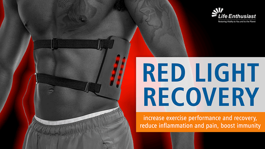 A man using a red light recovery device, illustrating Red and Infra-Red Light Therapy effects on exercise performance.