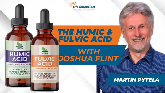 The Humic & Fulvic Acids podcast featuring Joshua Flint and Martin Pytela with product showcases.