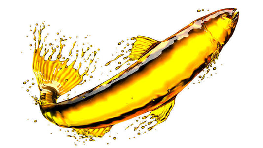 Essential Fats Relieve Pain: Illustration of fish oil with splashes, highlighting health benefits.