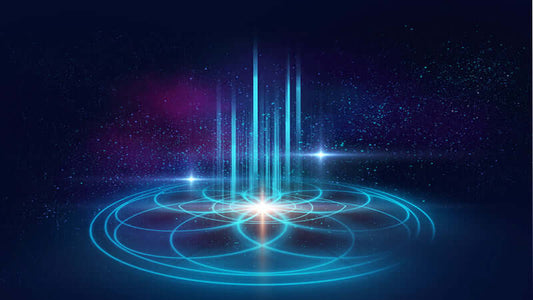 Visual representation of ORMUS Alchemical Nano Minerals Explained with ethereal light and cosmic elements.