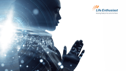 Person in meditation pose symbolizing Emotional Health and well-being, surrounded by light effects.