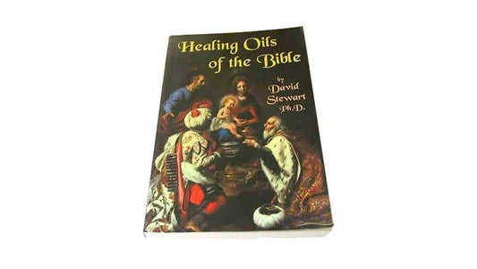 Book Healing Oils of the Bible by David Stewart, Ph.D., featuring illustrations of healing oils.