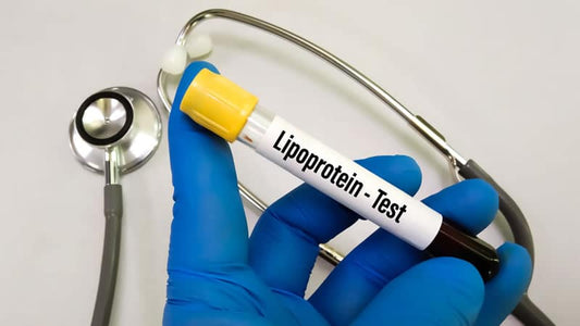 Heart and Brain Biggest Risk Factor - Lipoprotein test vial held by a gloved hand next to a stethoscope.