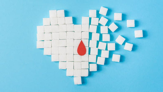 Magnesium Diabetes and Cardiovascular Disease, with sugar cubes shaped like a heart and a red drop.