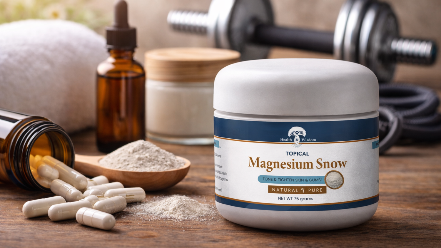 Magnesium snow product on wooden surface