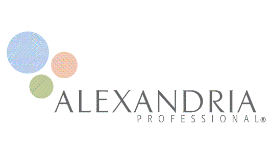Logo of Alexandria Professional featuring colorful circles and modern typography.
