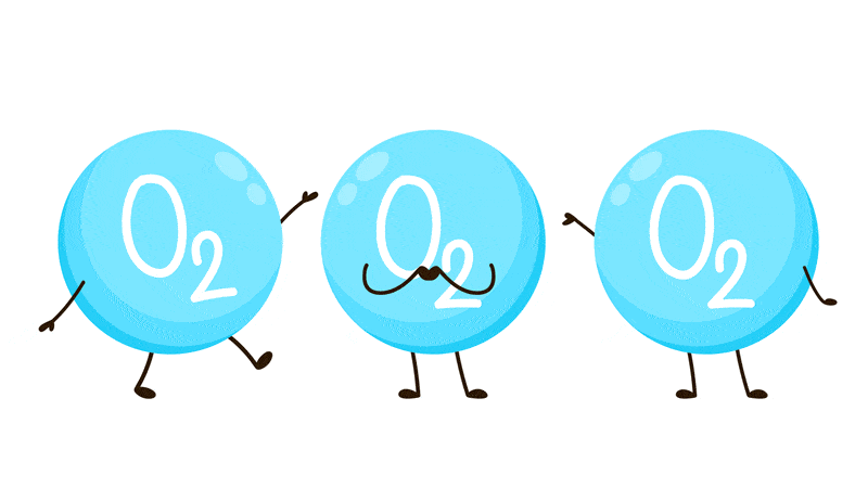 Three blue animated oxygen molecules illustrating Optimal Oxygenation Basics.