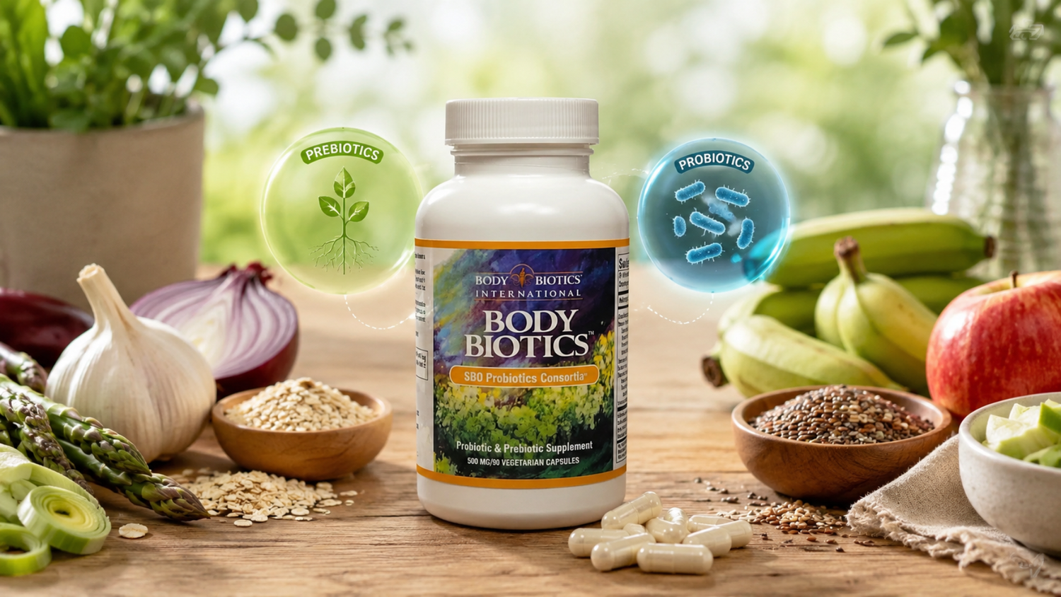 Prebiotic vs probiotic supplement with gut healthy foods 
