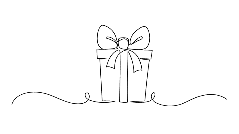 A line drawing of a gift box emphasizing the theme of Rewards for Customers.