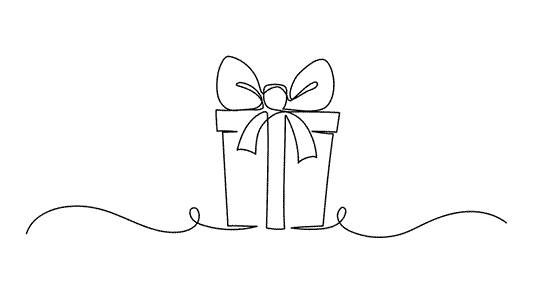 A line drawing of a gift box emphasizing the theme of Rewards for Customers.