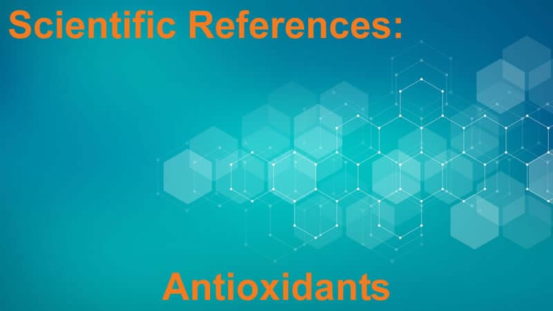 Image displaying the title 'Scientific References: Antioxidants' with a hexagonal background.