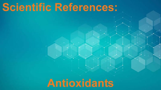 Image displaying the title 'Scientific References: Antioxidants' with a hexagonal background.