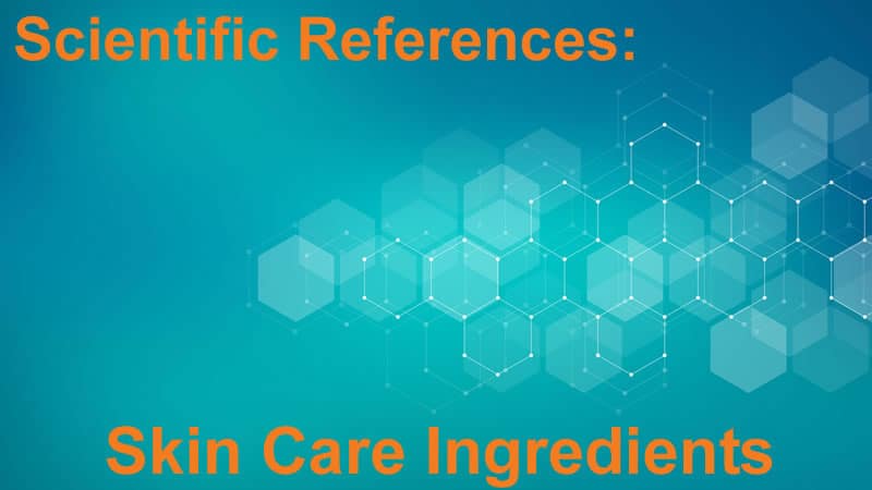 Scientific References: Skin Care Ingredients with a blue geometric background.