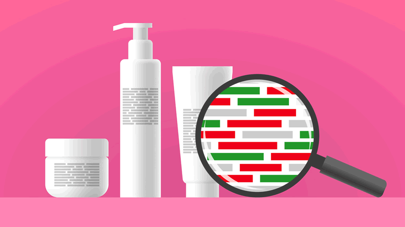 Image showing skincare products under a magnifying glass highlighting Toxic Skincare Ingredients to Avoid.