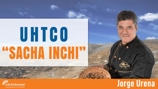 UHTCO new products featuring Sacha Inchi by Jorge Urena in scenic outdoor setting.