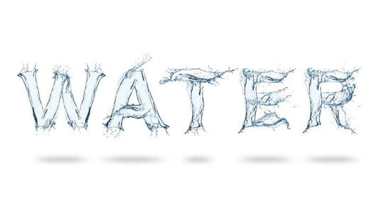 Water Science Terminology represented by the word 'WATER' formed with splashing water elements.