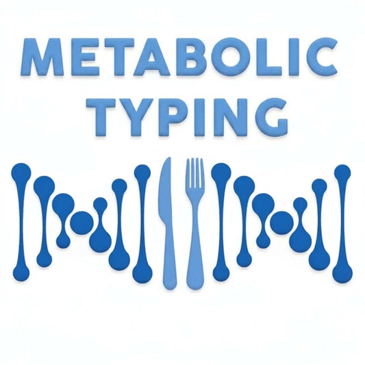 Image illustrating metabolic typing with utensils and the phrase 'METABOLIC TYPING'.