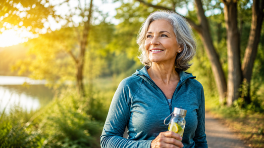 Woman over 50 boosting energy naturally outdoors.
