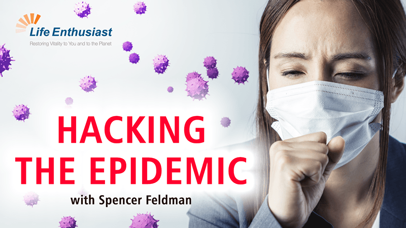 Hacking the COVID Pandemic podcast episode cover featuring a woman in a mask and health-themed graphics.