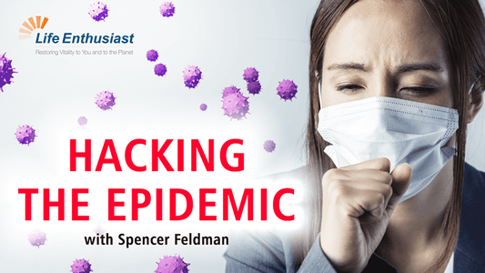 Hacking the COVID Pandemic podcast episode cover featuring a woman in a mask and health-themed graphics.