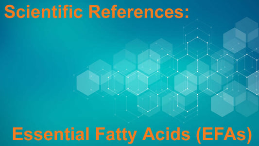 Scientific References Essential Fatty Acids (EFAs) displayed on a blue abstract background.