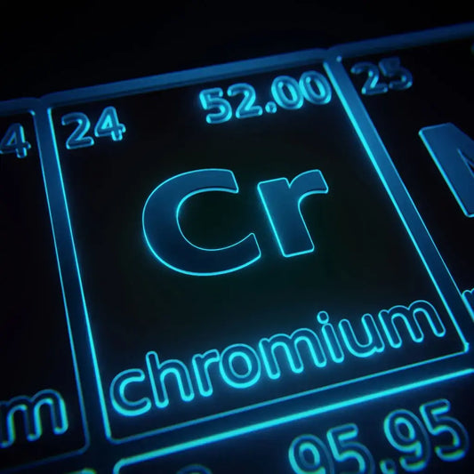 Periodic table element chromium showing the symbol Cr and atomic number details.