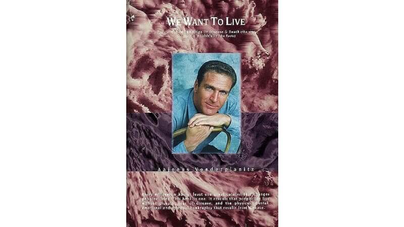 Cover of the book We Want to Live, featuring a man and abstract design, discussing life and resilience.