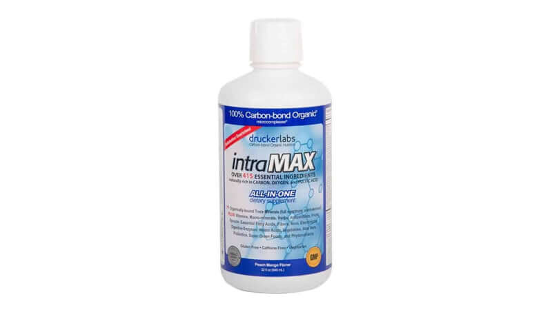 Drucker Labs intraMAX Studies supplement bottle with essential ingredients for health.