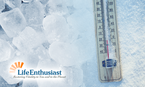 Stay Cool The Healing Power of Cold with ice cubes and a thermometer showing low temperatures.