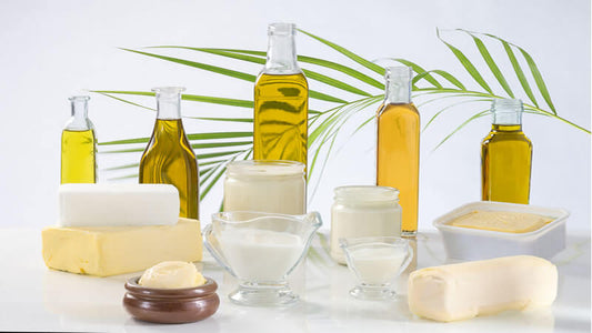 Ratite Oil's Many Uses and Functions showcased in various oils and butters on a clean white background.