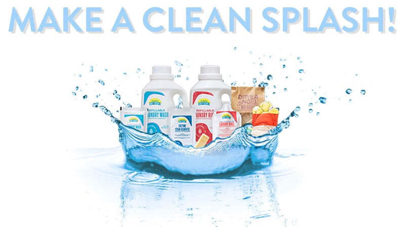 Refillable Laundry Soap Containers splashing in water with a clean and fresh appeal.