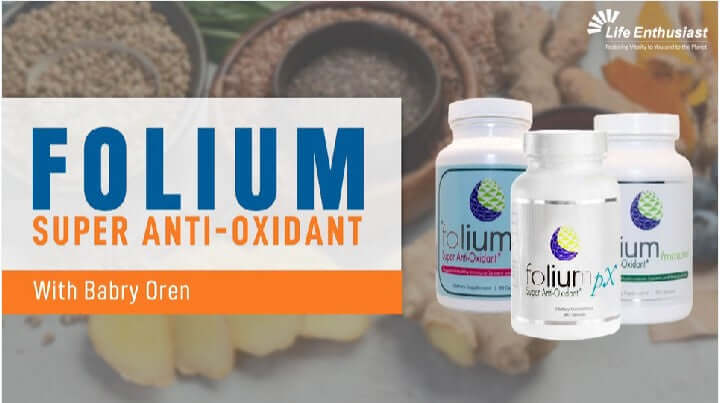 Image showcasing Folium Detox Products promoting Super Anti-Oxidant benefits with Babry Oren.