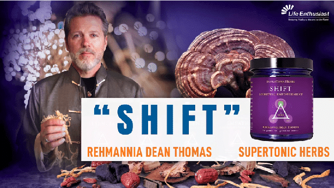 Image of Rehmannia Dean Thomas promoting "SHIFT" supertonic herbs related to Shift and Empath podcast.