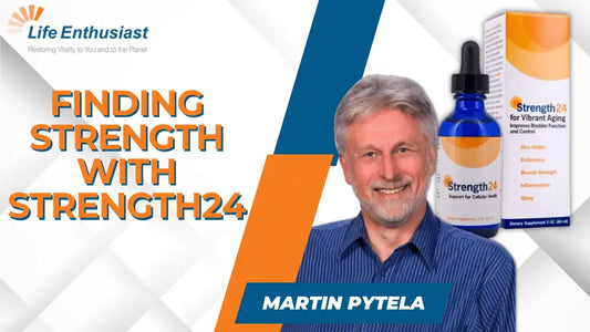 Image of Martin Pytela discussing Finding Strength with Strength 24, featuring the Strength 24 product for vibrant aging.