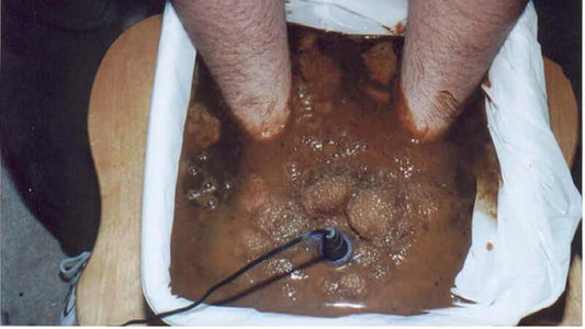 Ionic SPA Foot Bath Demonstration with feet submerged in a brown, murky solution.